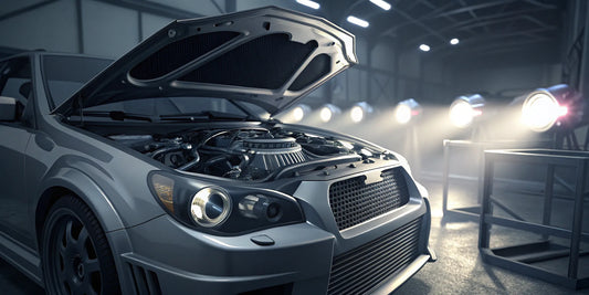 Modified STI engine bay with performance upgrades for building reliable power.