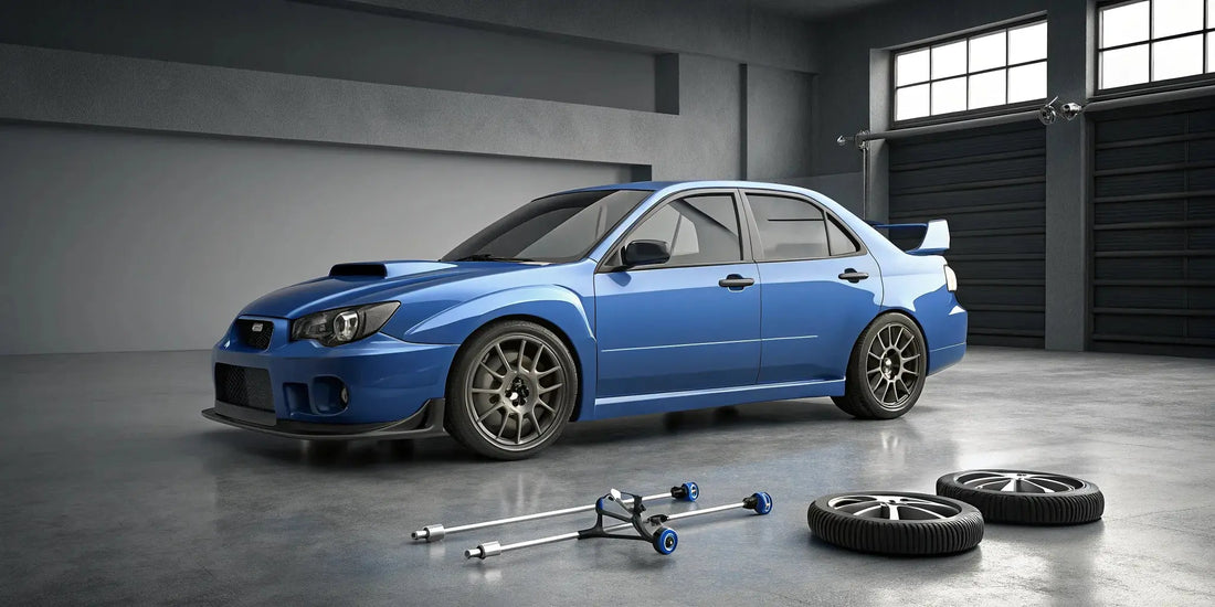 Blue WRX STI with performance wheel and tire upgrades for autocross.