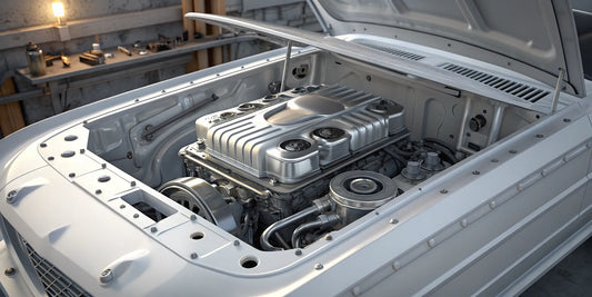 An FA20 engine with the cylinder head removed for a head gasket replacement.