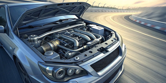 Unequal length headers installed on the turbocharged engine of a 2022 Subaru WRX.